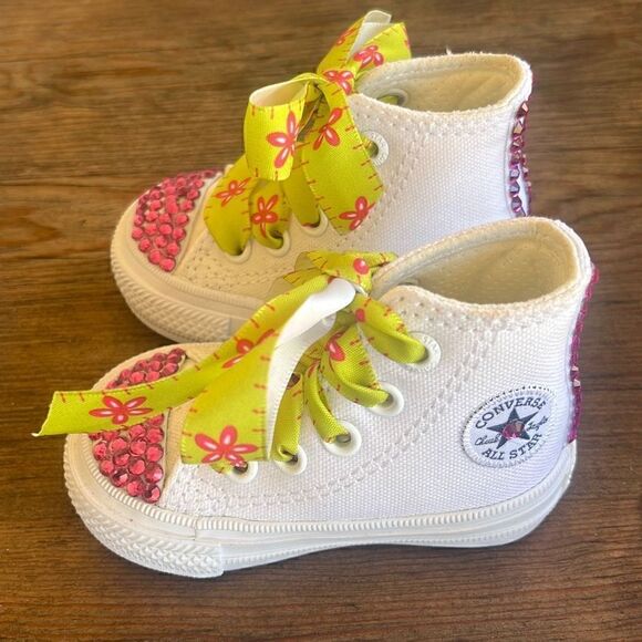 NEW Converse Custom Embellished Crystal All Star Sneakers Shoes Infant Sz 2 - Picture 2 of 6